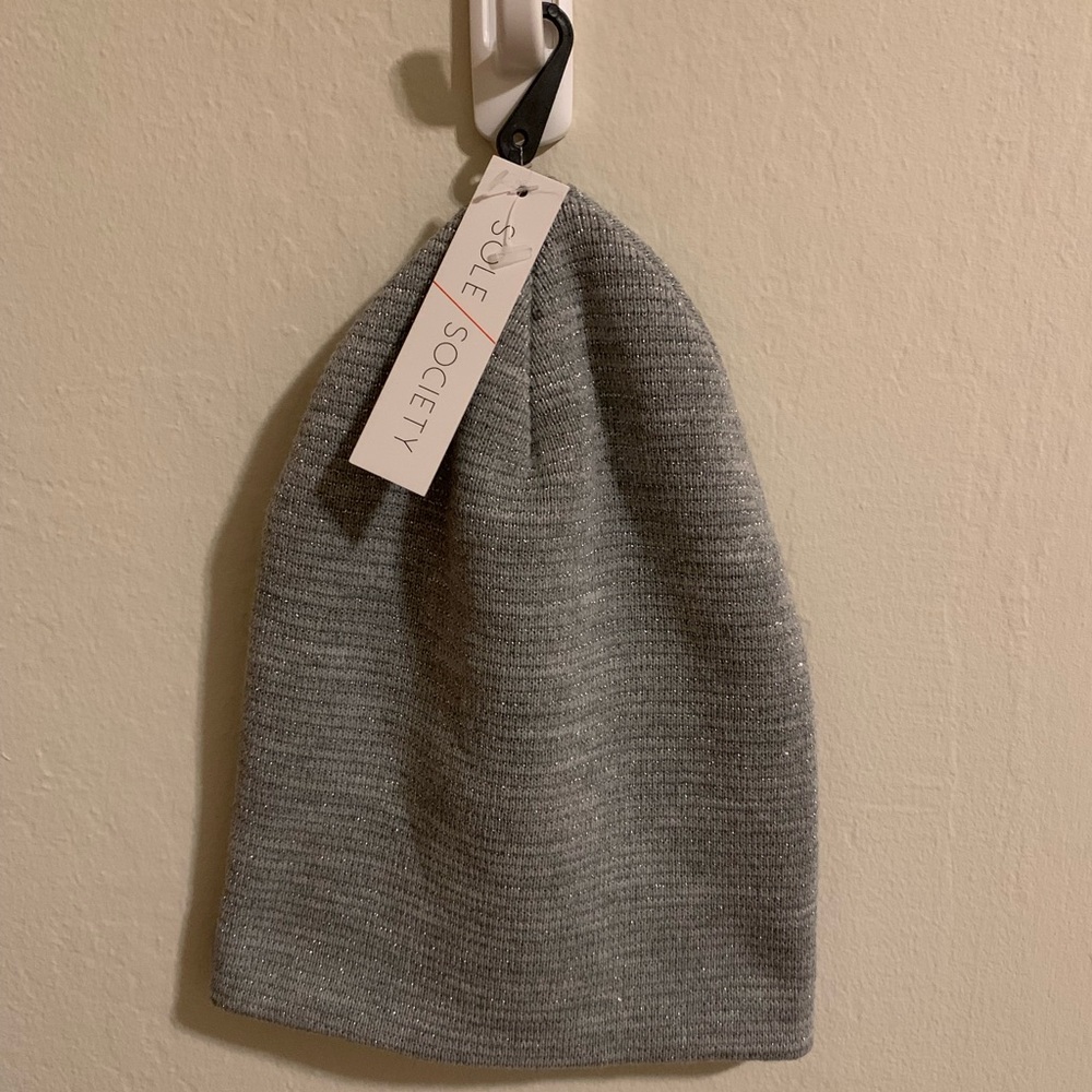 NWT Sole Society Grey Metallic Knit Beanie